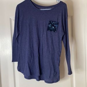 Justice Blue Long Sleeve Shirt with Glitter Pocket